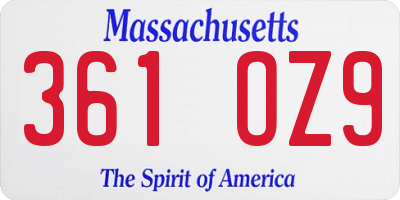 MA license plate 361OZ9
