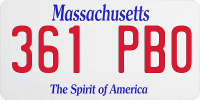 MA license plate 361PB0