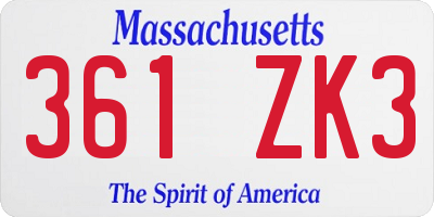 MA license plate 361ZK3