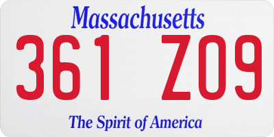 MA license plate 361ZO9