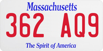 MA license plate 362AQ9