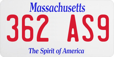 MA license plate 362AS9