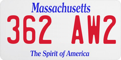 MA license plate 362AW2