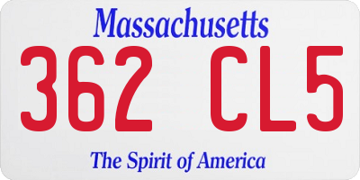 MA license plate 362CL5