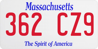 MA license plate 362CZ9