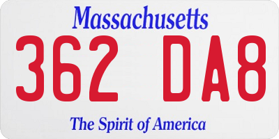 MA license plate 362DA8