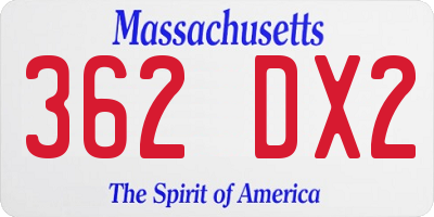MA license plate 362DX2