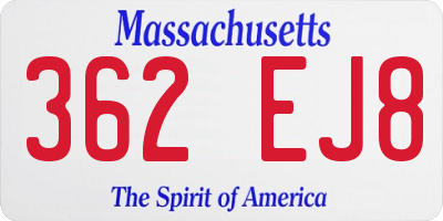 MA license plate 362EJ8