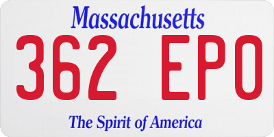 MA license plate 362EP0