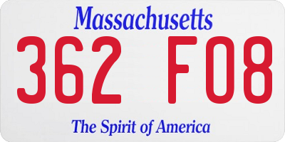 MA license plate 362FO8