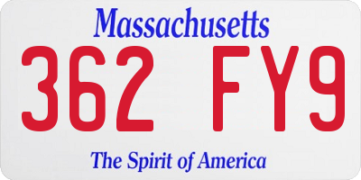 MA license plate 362FY9