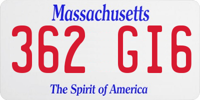 MA license plate 362GI6