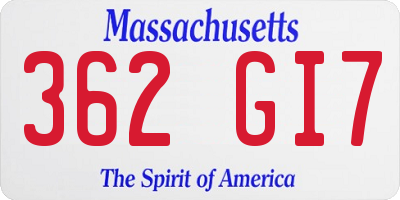 MA license plate 362GI7