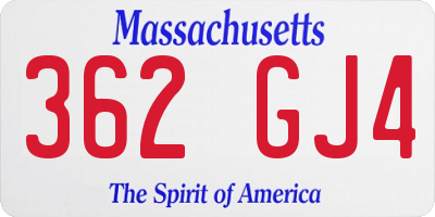 MA license plate 362GJ4