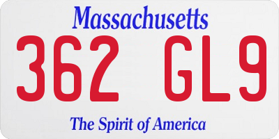 MA license plate 362GL9