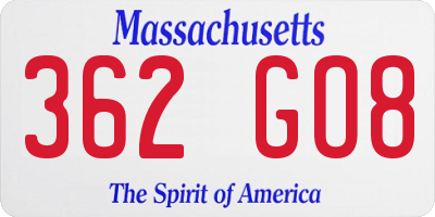 MA license plate 362GO8