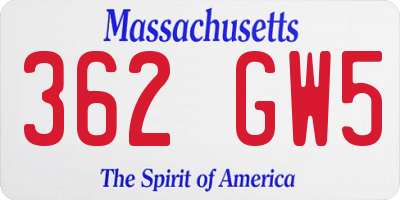 MA license plate 362GW5