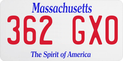 MA license plate 362GX0