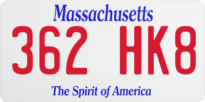 MA license plate 362HK8