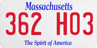 MA license plate 362HO3