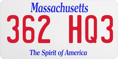 MA license plate 362HQ3