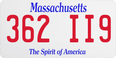 MA license plate 362II9