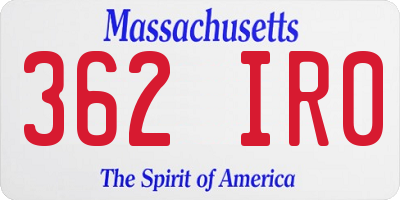 MA license plate 362IR0