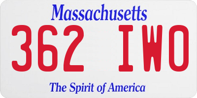 MA license plate 362IW0
