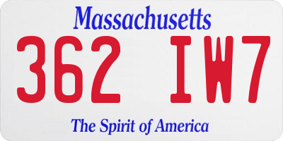 MA license plate 362IW7