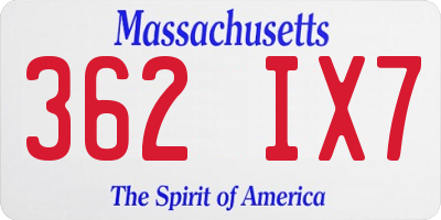 MA license plate 362IX7