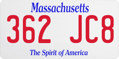 MA license plate 362JC8