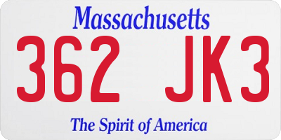 MA license plate 362JK3