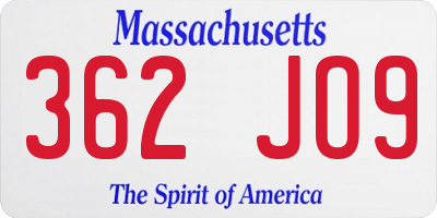 MA license plate 362JO9