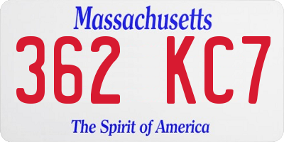 MA license plate 362KC7