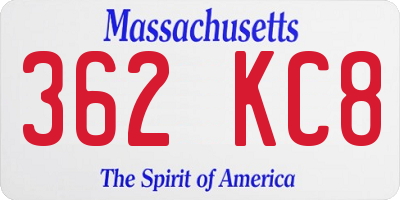 MA license plate 362KC8