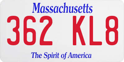 MA license plate 362KL8