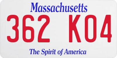 MA license plate 362KO4