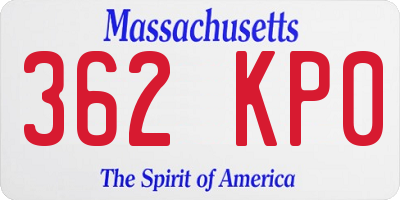 MA license plate 362KP0