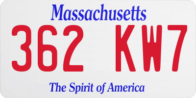 MA license plate 362KW7