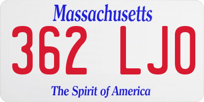 MA license plate 362LJ0