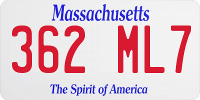 MA license plate 362ML7