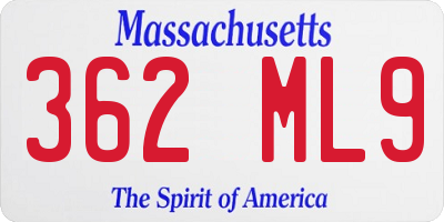 MA license plate 362ML9