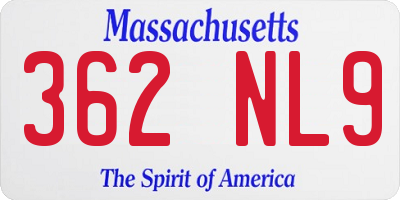 MA license plate 362NL9