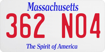 MA license plate 362NO4