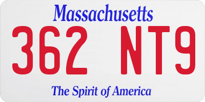MA license plate 362NT9