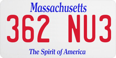 MA license plate 362NU3