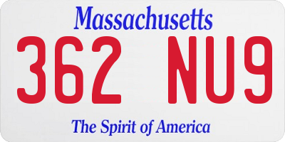MA license plate 362NU9