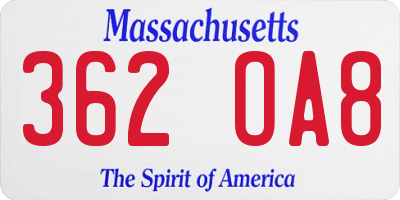 MA license plate 362OA8