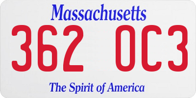 MA license plate 362OC3