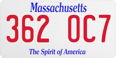 MA license plate 362OC7